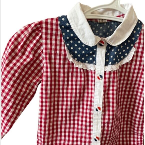 Vintage patriotic baby gingham blouse red white blue - Picture 3 of 9